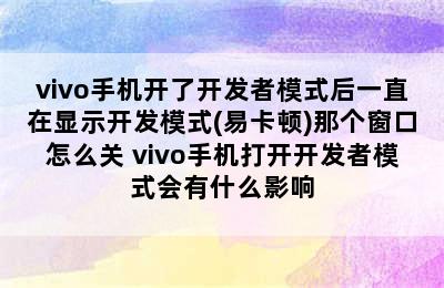 vivo手机开了开发者模式后一直在显示开发模式(易卡顿)那个窗口怎么关 vivo手机打开开发者模式会有什么影响